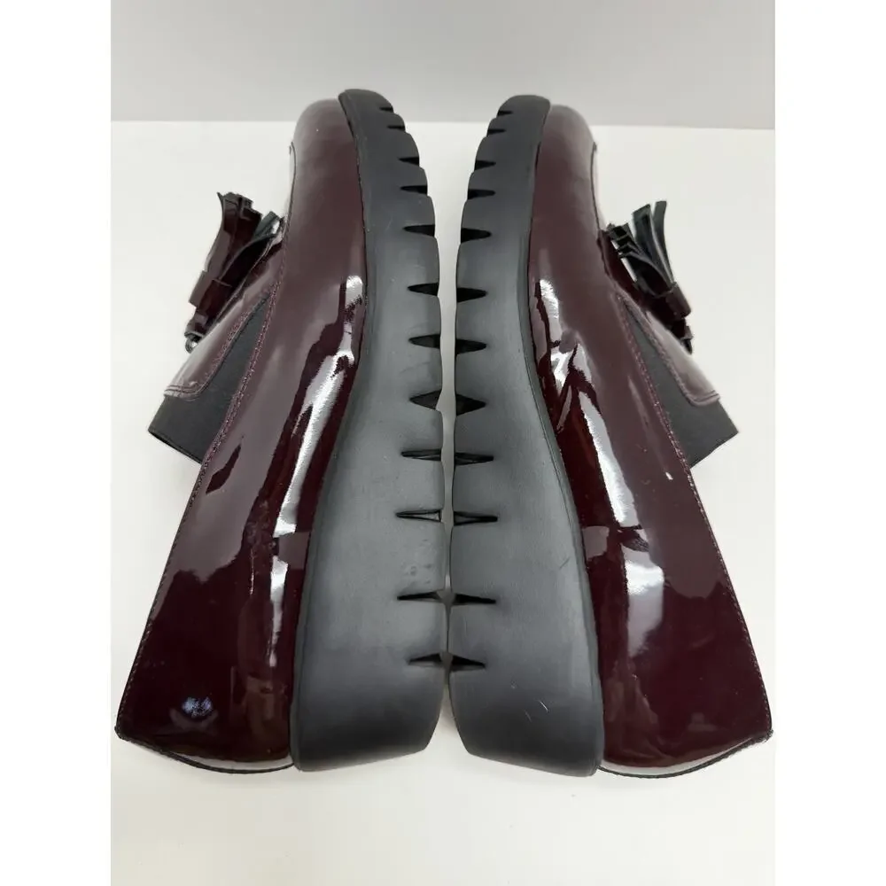 Wondersfly Women’s Patent Leather Burgundy Wedge Loafers with Tassels Size 40/9